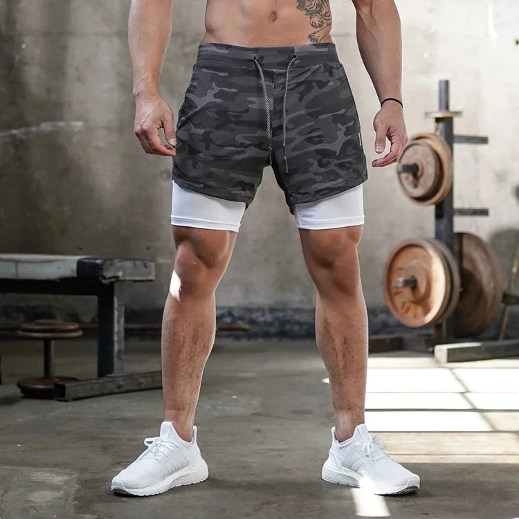 Camo Running Shorts Men Gym Sports Shorts 2 In 1 Quick Dry Workout Training Gym Fitness Jogging Short Pants Summer Men Shorts