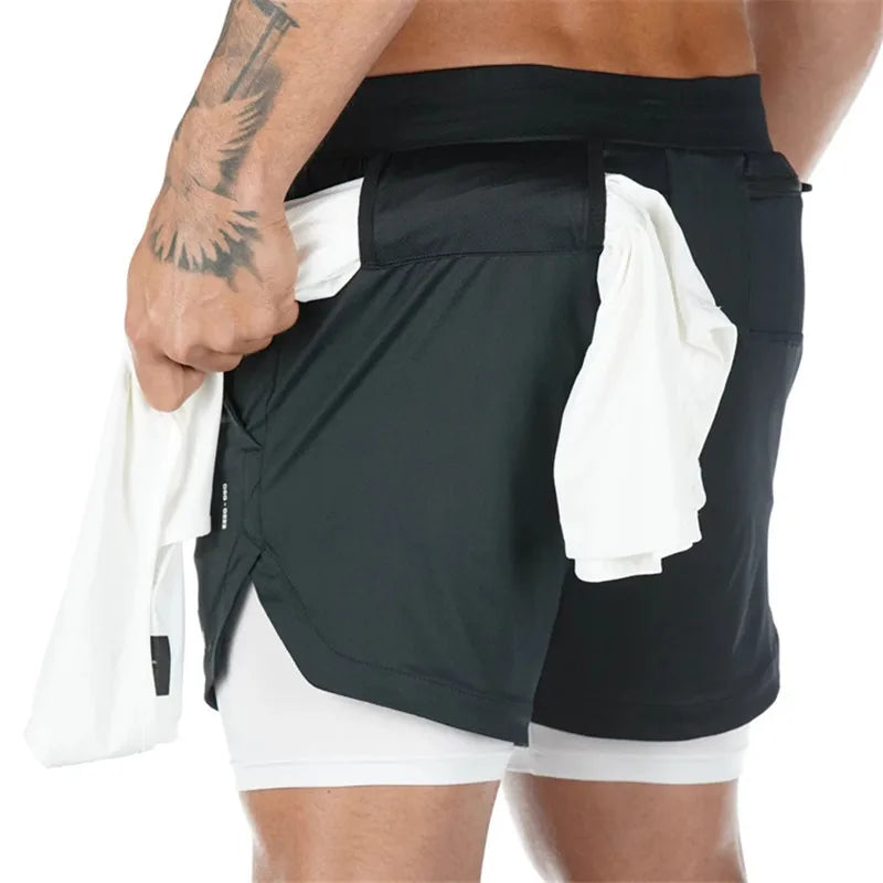 2020 NEW Men's Running Shorts Mens 2 in 1 Sports Shorts Male double-deck Quick Drying Sports men Shorts Jogging Gym Shorts men