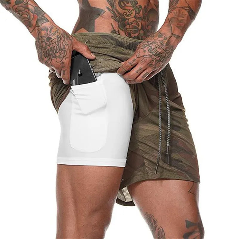 2020 NEW Men's Running Shorts Mens 2 in 1 Sports Shorts Male double-deck Quick Drying Sports men Shorts Jogging Gym Shorts men