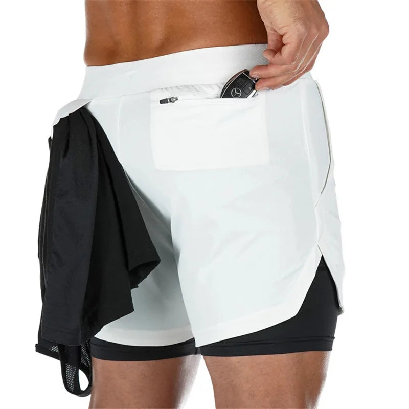 2020 NEW Men's Running Shorts Mens 2 in 1 Sports Shorts Male double-deck Quick Drying Sports men Shorts Jogging Gym Shorts men