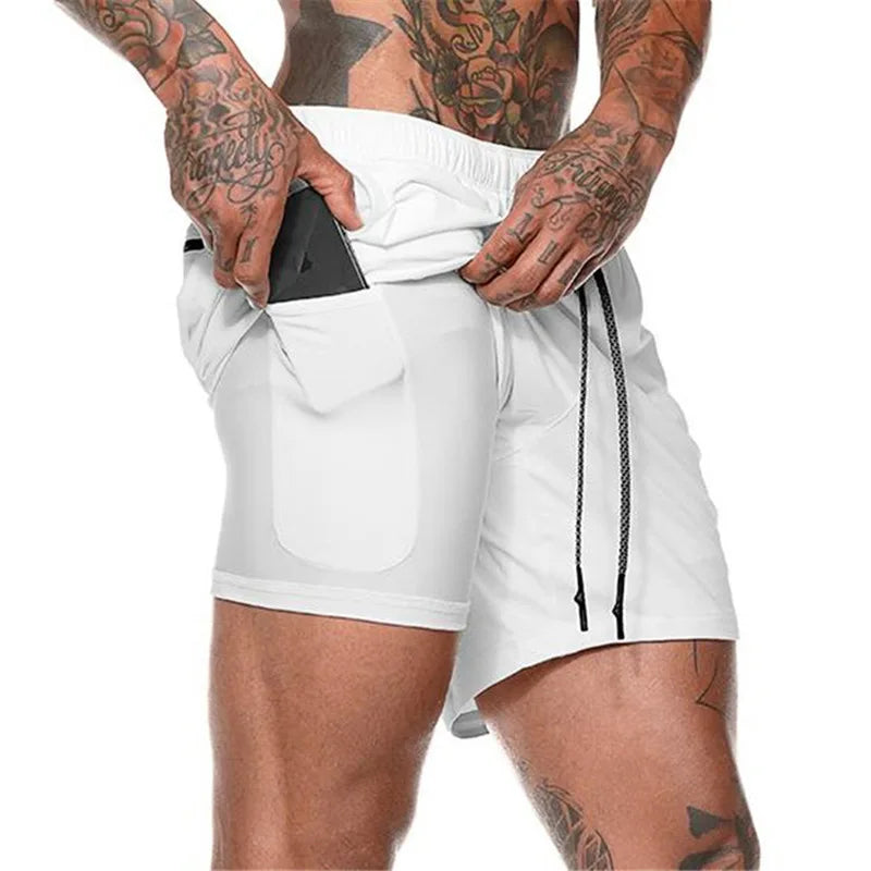 2020 NEW Men's Running Shorts Mens 2 in 1 Sports Shorts Male double-deck Quick Drying Sports men Shorts Jogging Gym Shorts men