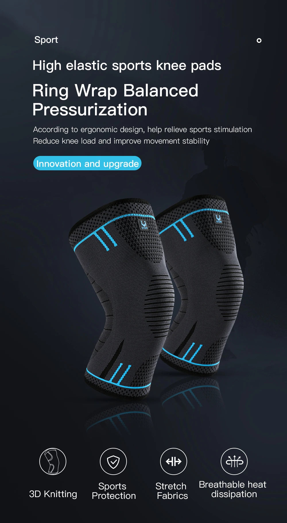 Compression Knee Support Sleeve Elastic Knee Pads Brace Springs Gym Sports Protector Basketball Volleyball Running