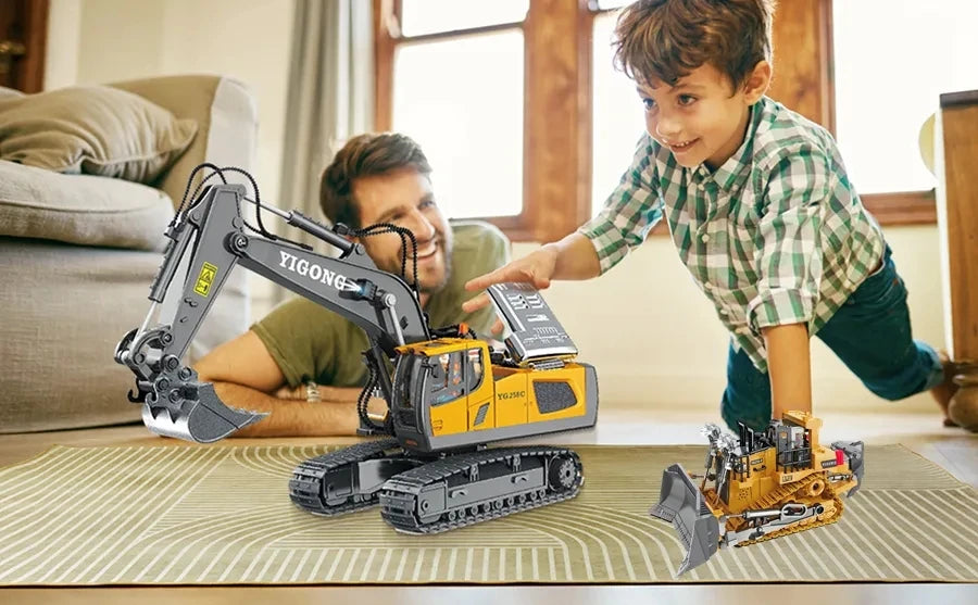 4WD Remote Control Excavator Toy Radio Controlled RC Dump Truck Vehicle Crawler Bulldozer Construction Car Gifts for Kids Boys