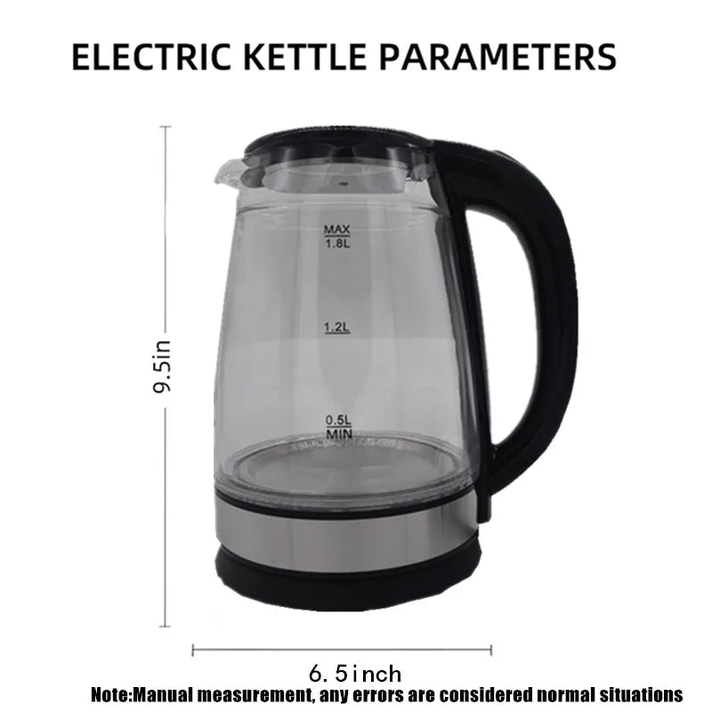 1.8L 220V Electric Kettle Stainless Steel Glass Health Preserving Pot Electric Water Heater with Blue Led Light Kitchen Tools