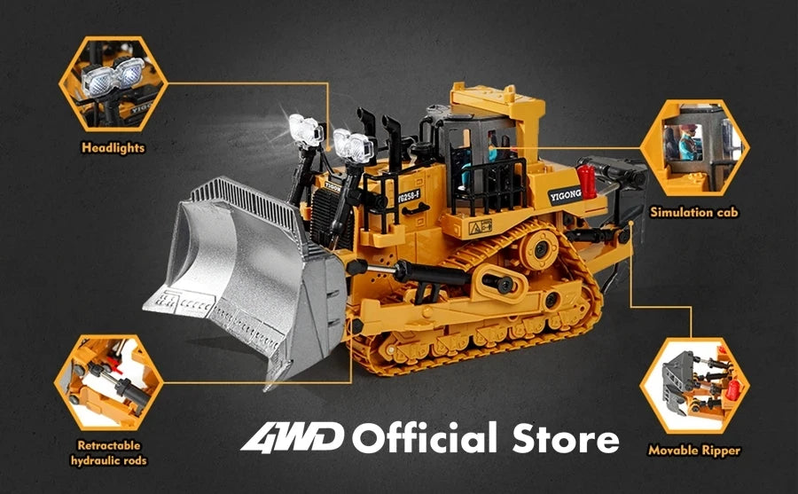 4WD Remote Control Excavator Toy Radio Controlled RC Dump Truck Vehicle Crawler Bulldozer Construction Car Gifts for Kids Boys