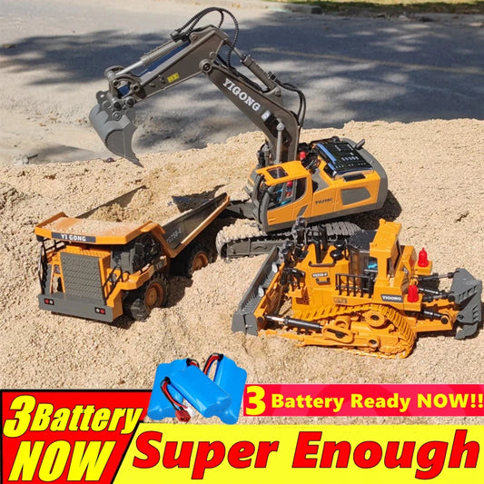 4WD Remote Control Excavator Toy Radio Controlled RC Dump Truck Vehicle Crawler Bulldozer Construction Car Gifts for Kids Boys