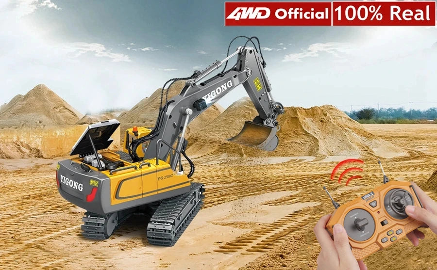 4WD Remote Control Excavator Toy Radio Controlled RC Dump Truck Vehicle Crawler Bulldozer Construction Car Gifts for Kids Boys