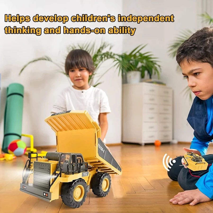 4WD Remote Control Excavator Toy Radio Controlled RC Dump Truck Vehicle Crawler Bulldozer Construction Car Gifts for Kids Boys