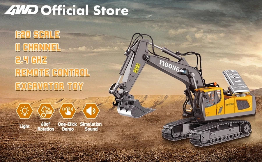 4WD Remote Control Excavator Toy Radio Controlled RC Dump Truck Vehicle Crawler Bulldozer Construction Car Gifts for Kids Boys